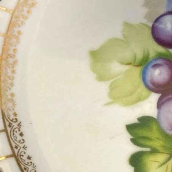 Vintage Ucagco Porcelain Ceramic Fruit Plate Grapes Reticulated Gilded Japan - Picture 2 of 4